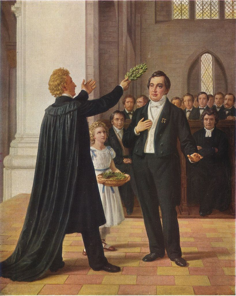 Tegner confronts Oehlenschlager in Lund Cathedral 1829, vintage artwork by Constantin Hansen, A3 (16x12") Poster Print