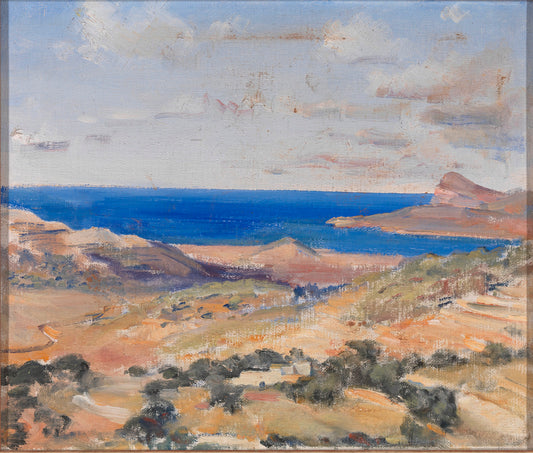 Shore with Blue Sea, vintage artwork by Eleanor Harris, 12x8" (A4) Poster