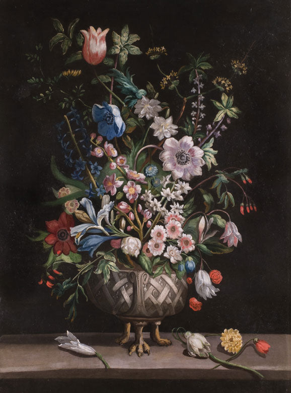 Bouquet of Flowers on the Table, vintage artwork by Sebastian Wegmayr, 12x8" (A4) Poster