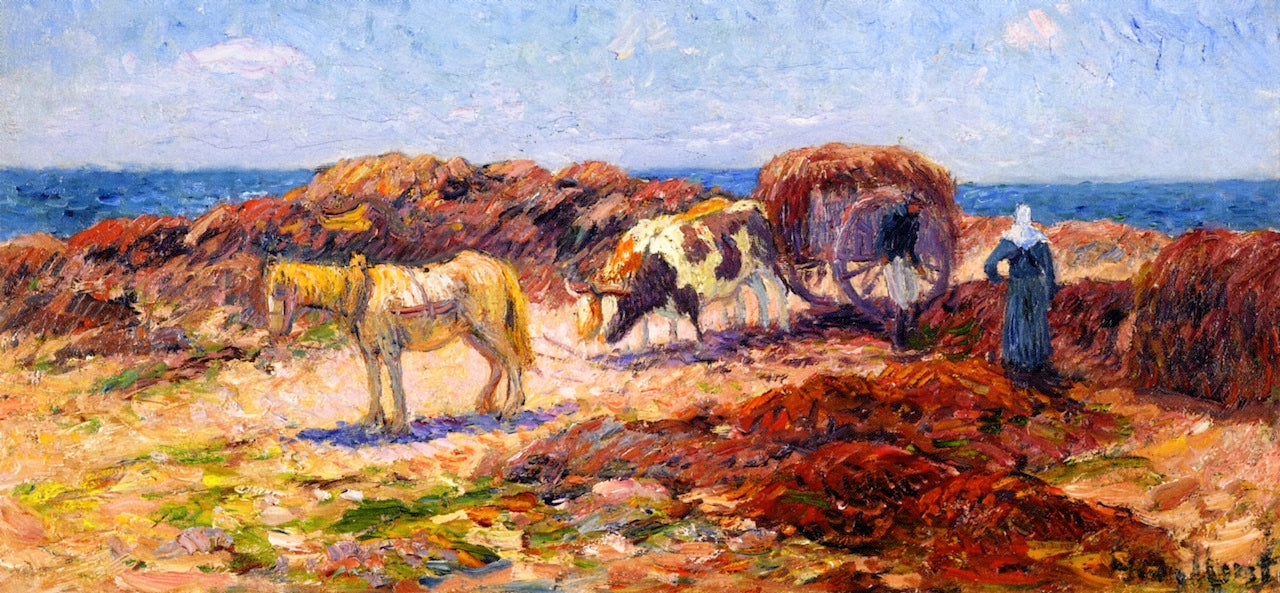 Gathering Seaweed, vintage artwork by Henry Moret, 12x8" (A4) Poster