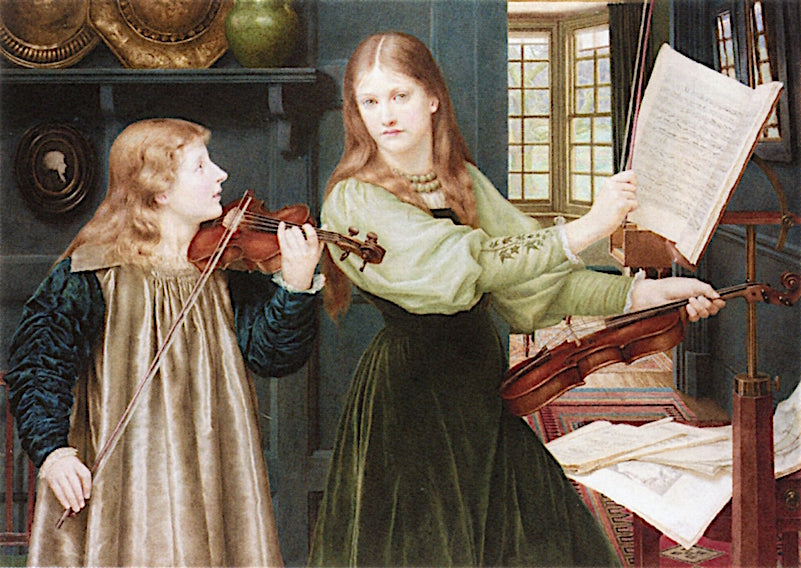 The Duet, Portraits of Alexandra, Daughter of Rev. G. Kitchen and Winifred, Daughter of the Painter, vintage artwork by Henry Holiday, 12x8" (A4) Poster