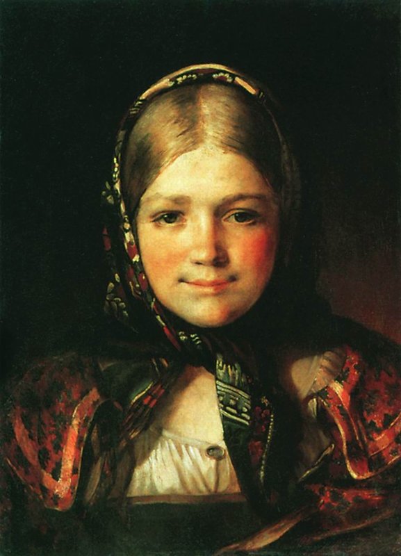 Peasant Girl, vintage artwork by Vasily Maximov, 12x8" (A4) Poster