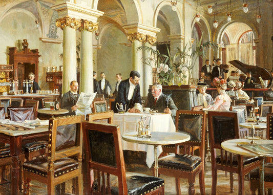 A Cafe in Copenhagen, vintage artwork by Frants Peter Didrik Henningsen, 12x8" (A4) Poster