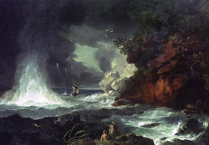 HMS 'Resolution' (off Cape Stephens with Waterspout, May 1773), vintage artwork by William Hodges, 12x8" (A4) Poster