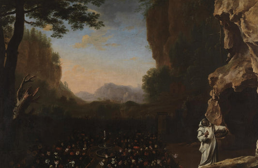 Landscape with a Carthusian (Saint Bruno?), vintage artwork by Attributed to Herman van Swanevelt, 12x8" (A4) Poster