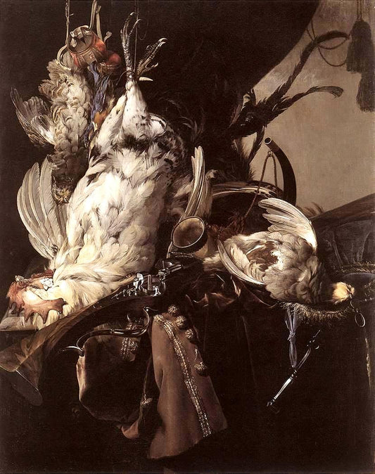 Still-Life of Dead Birds and Hunting Weapons, vintage artwork by Willem van Aelst, 12x8" (A4) Poster