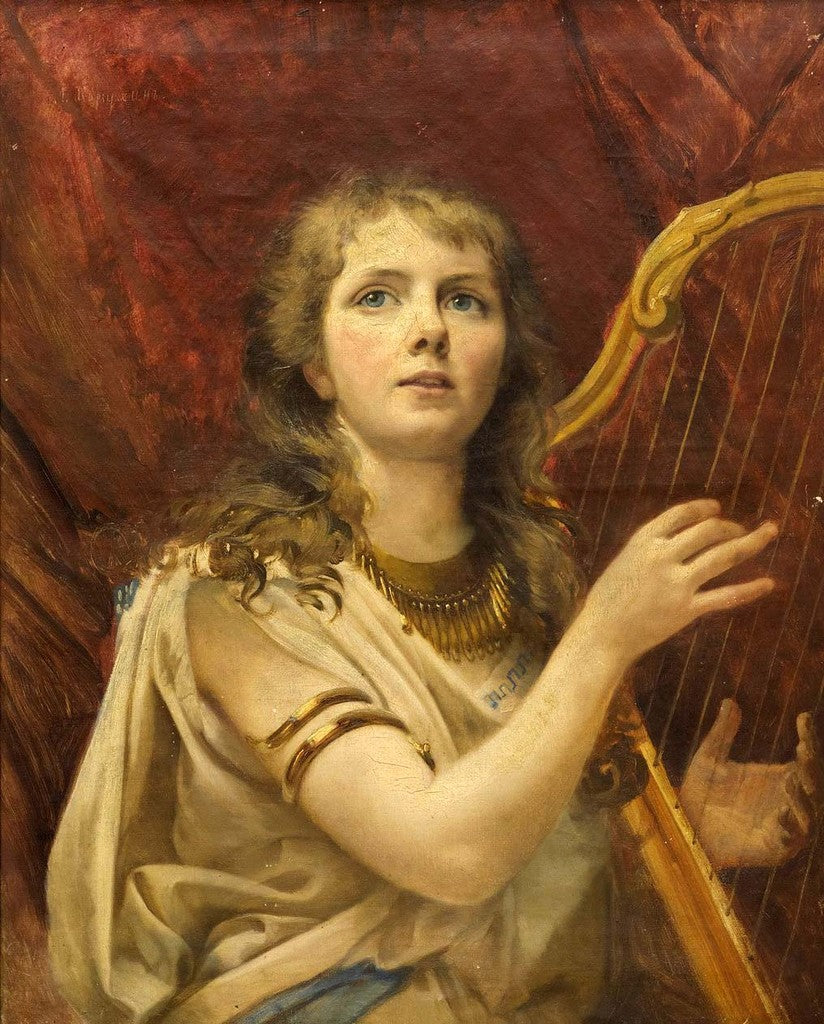 The Harp Player, vintage artwork by Alexei Korzukhin, 12x8" (A4) Poster