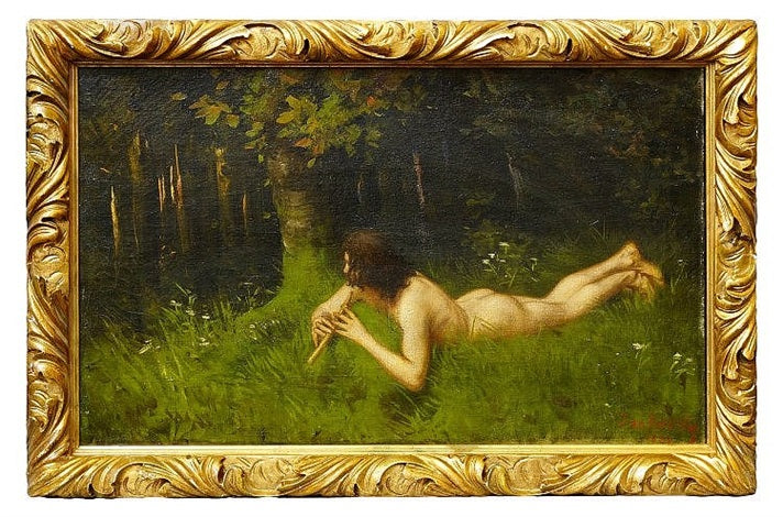 Woodland Nymph Playing a Pipe, vintage artwork by Cheslas Bois Jankowski, 12x8" (A4) Poster