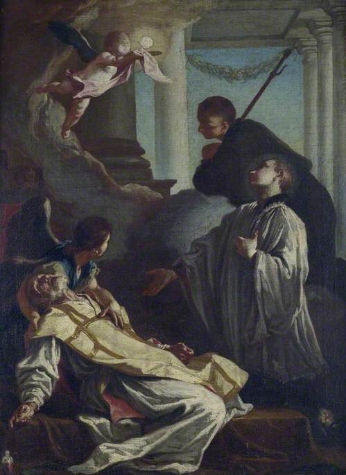 Death of Saint Andrea Avellino, vintage artwork by Follower of Giovanni Battista Piazzetta, 12x8" (A4) Poster