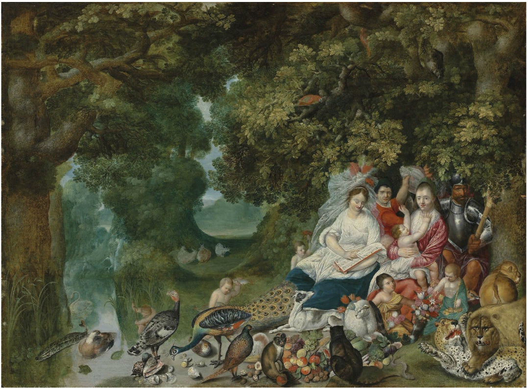 A Wooded Landscape with an Allegory of the Four Elements, vintage artwork by Adriaen van Stalbemt, 12x8" (A4) Poster