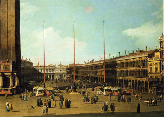 Piazza San Marco, Looking Towards San Geminiano, vintage artwork by Canaletto, 12x8" (A4) Poster