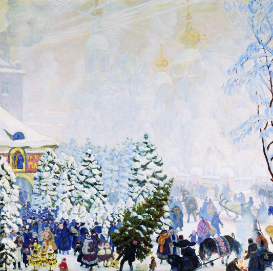 Christmas Market, vintage artwork by Boris Mikhailovich Kustodiev, 12x8" (A4) Poster
