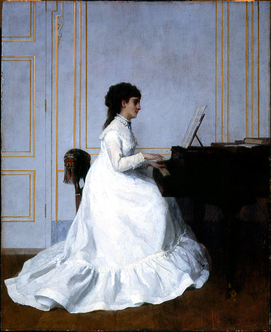 Eva Gonzales at the Piano, vintage artwork by Alfred Émile Leopold Stevens, 12x8" (A4) Poster
