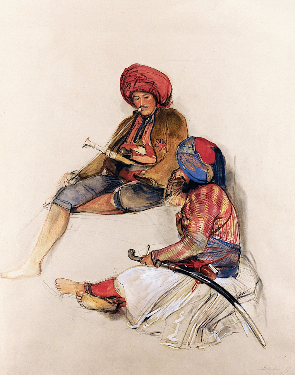 Albanian Guards in Bursa, Turkey, vintage artwork by John Frederick Lewis, RA, A3 (16x12") Poster Print
