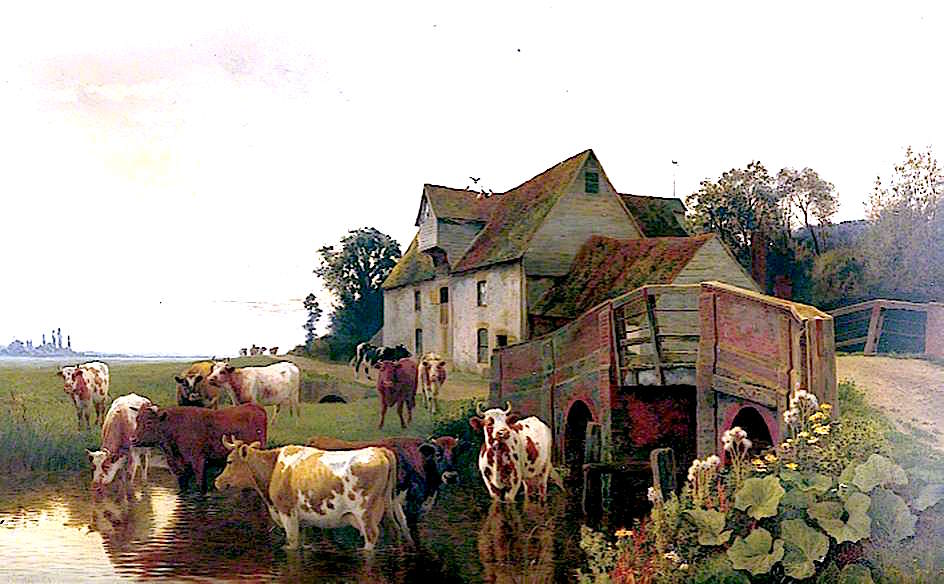 Cattle Watering on the River Stour, vintage artwork by William Sidney Cooper, 12x8" (A4) Poster