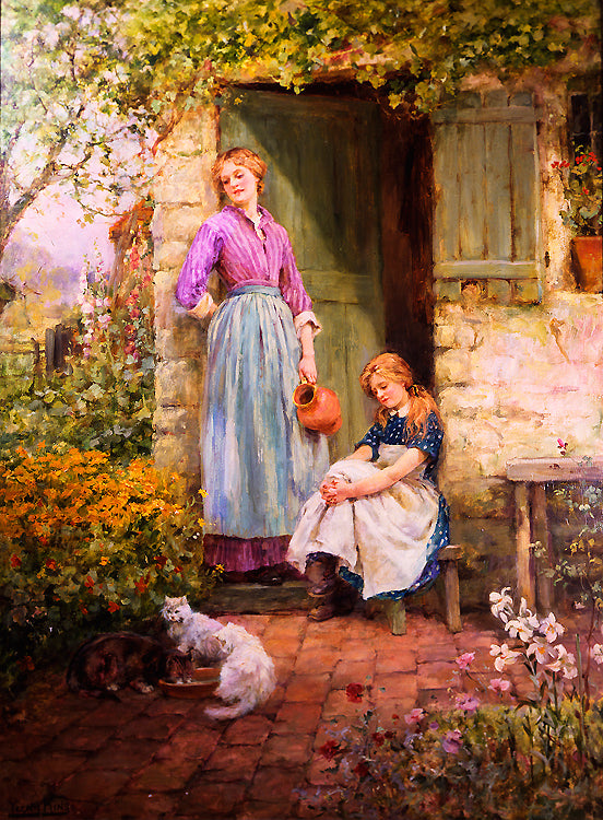 Feeding Time in the Garden, vintage artwork by Henry John Yeend King, 12x8" (A4) Poster