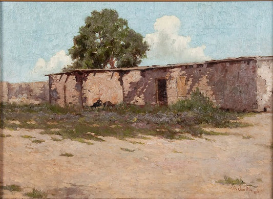 Landscape with Adobe Building, New Mexico, vintage artwork by Amedee Joullin, 12x8" (A4) Poster