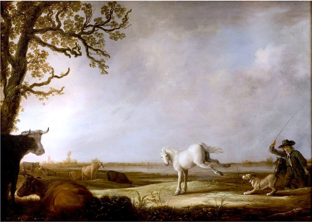 Kicking Horse, vintage artwork by Aelbert Cuyp, 12x8" (A4) Poster