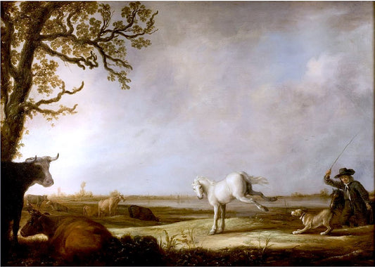 Kicking Horse, vintage artwork by Aelbert Cuyp, 12x8" (A4) Poster