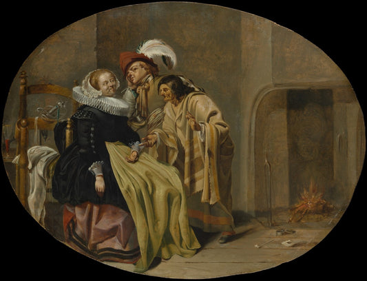 Couple in an Interior with a Gypsy Fortune-Teller, vintage artwork by Jacob Duck, 12x8" (A4) Poster