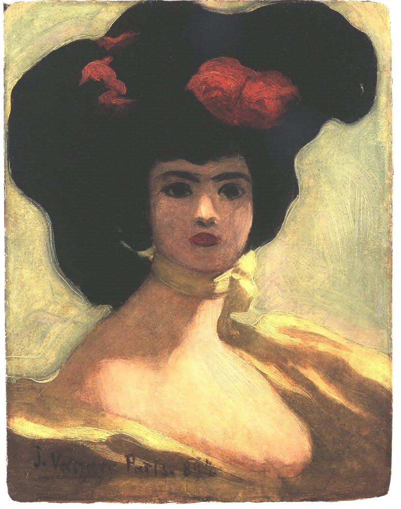 Woman with Black Hat by Janos Vaszary,A3(16x12")Poster