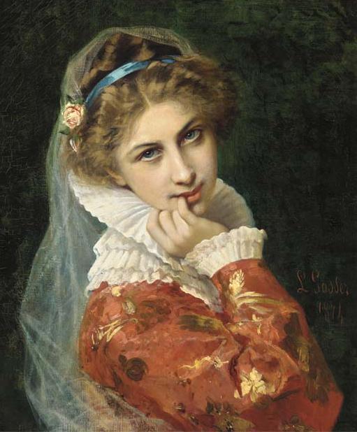 A Thoughtful Moment, vintage artwork by Leonardo Gasser, 12x8" (A4) Poster