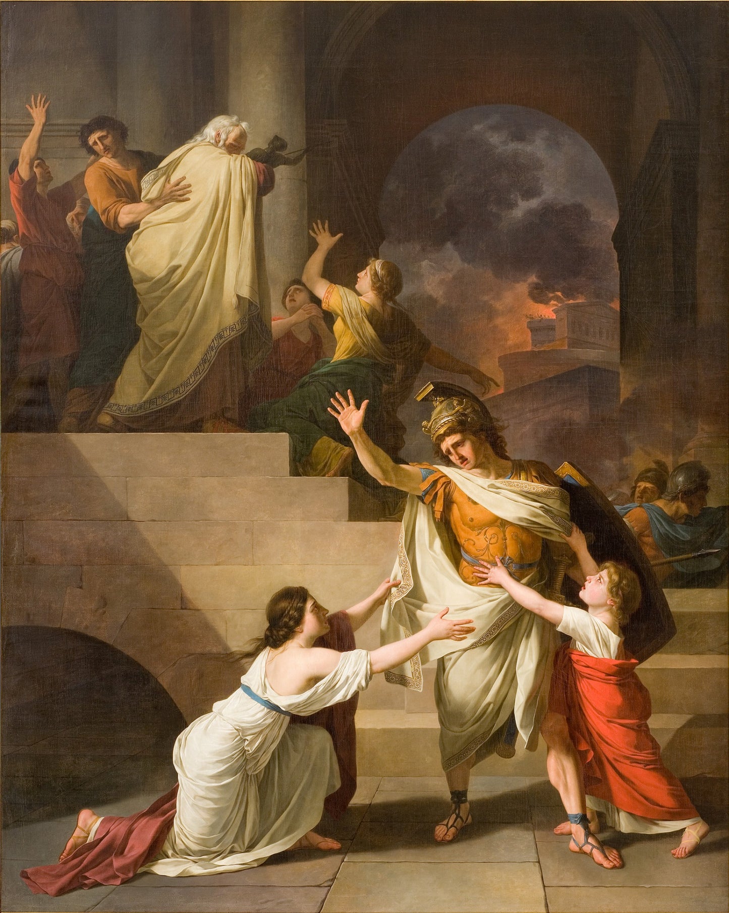 Creusa Preventing Aeneas from Fighting again during the Destruction of Troy, vintage artwork by Joseph-Benoit Suvee, 12x8" (A4) Poster