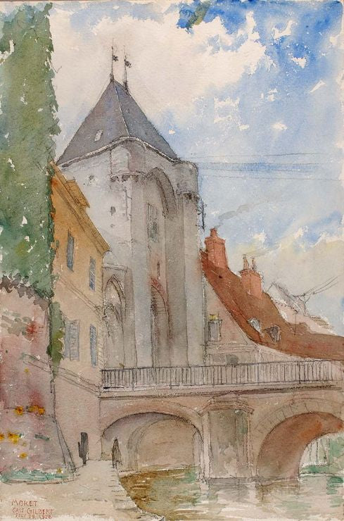 Bridge at Moret, France, vintage artwork by Cass Gilbert, 12x8" (A4) Poster