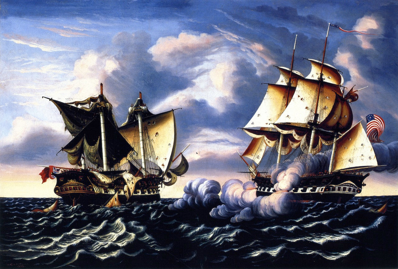 Capture of H.B.M. Frigate Macedonian by  U.S.S. Frigate United States, vintage artwork by Thomas Chambers, A3 (16x12") Poster Print