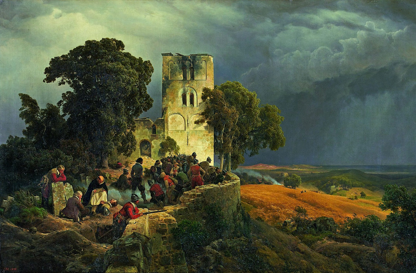 Defense of a church during 1848, vintage artwork by Karl Friedrich Lessing, A3 (16x12") Poster Print