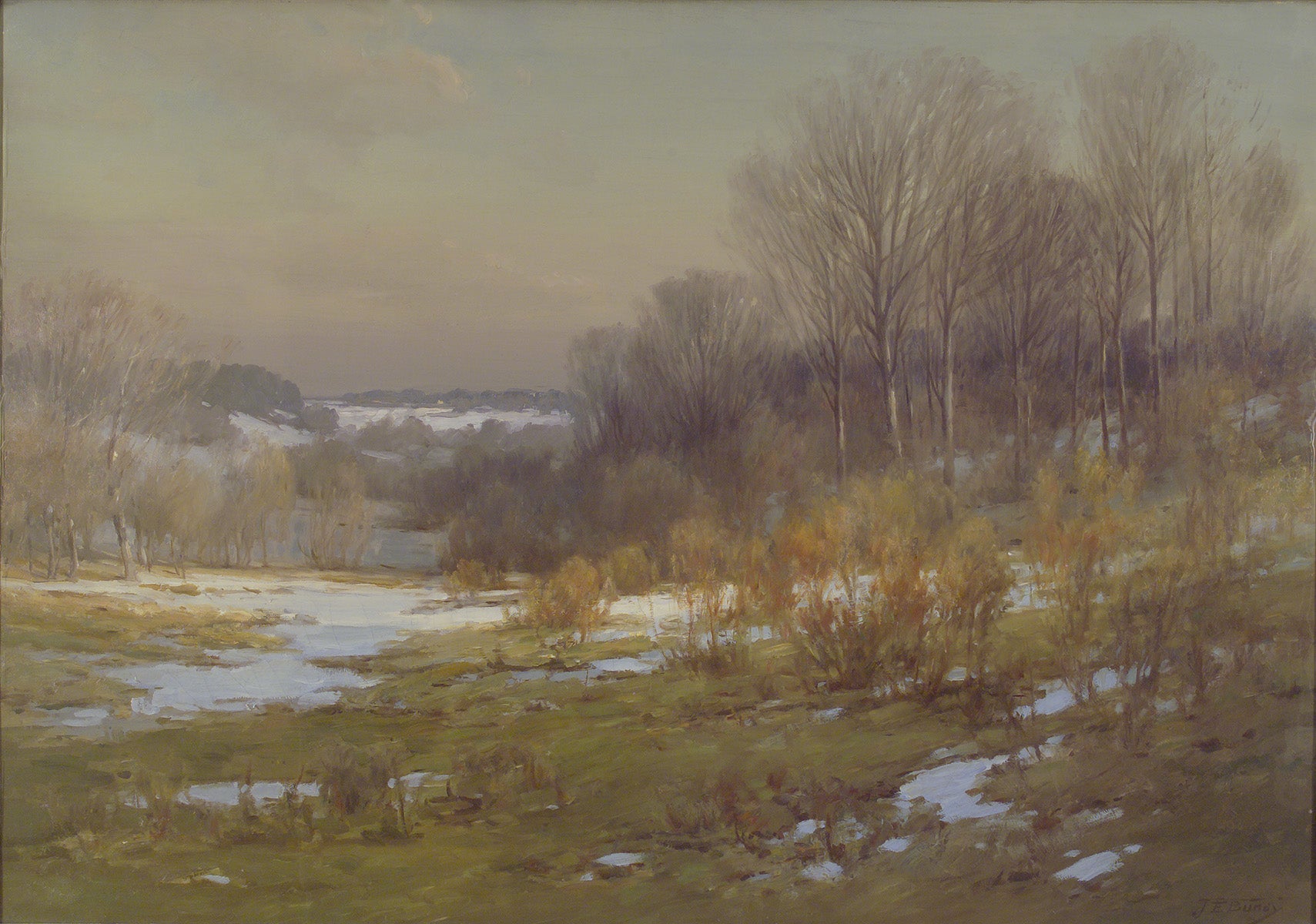 Lingering Snow, vintage artwork by John Elwood Bundy, 12x8" (A4) Poster