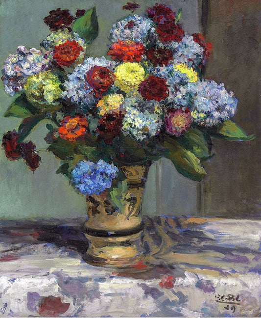 Bouquet de fleurs aux hortensias, vintage artwork by Jacques-Émile Blanche, 12x8" (A4) Poster