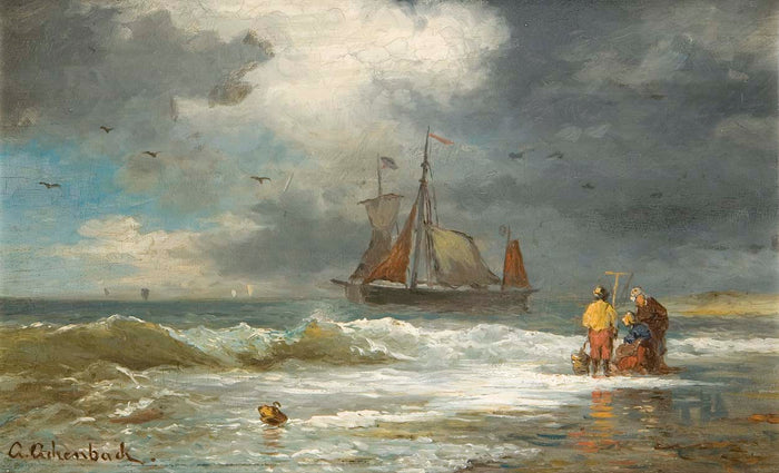 Fisherman Returning, vintage artwork by Andreas Achenbach, A3 (16x12