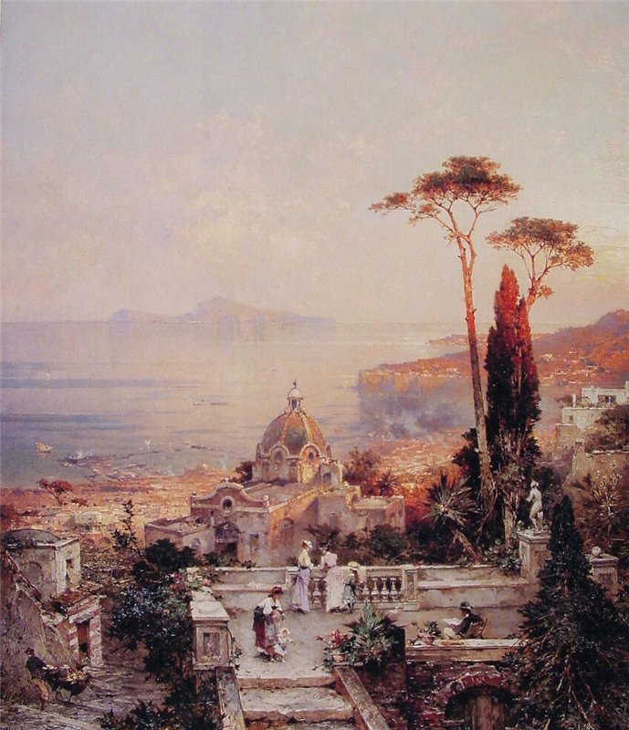 The View from the Balcony, vintage artwork by Franz Richard Unterberger, 12x8" (A4) Poster