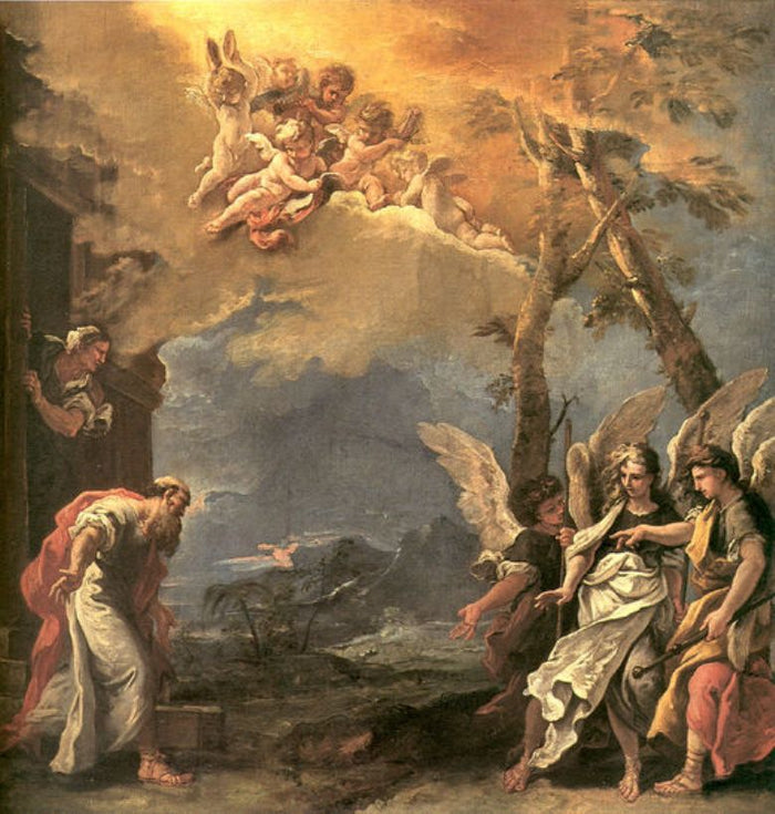 Abraham and Angels, vintage artwork by Sebastiano Ricci, 12x8