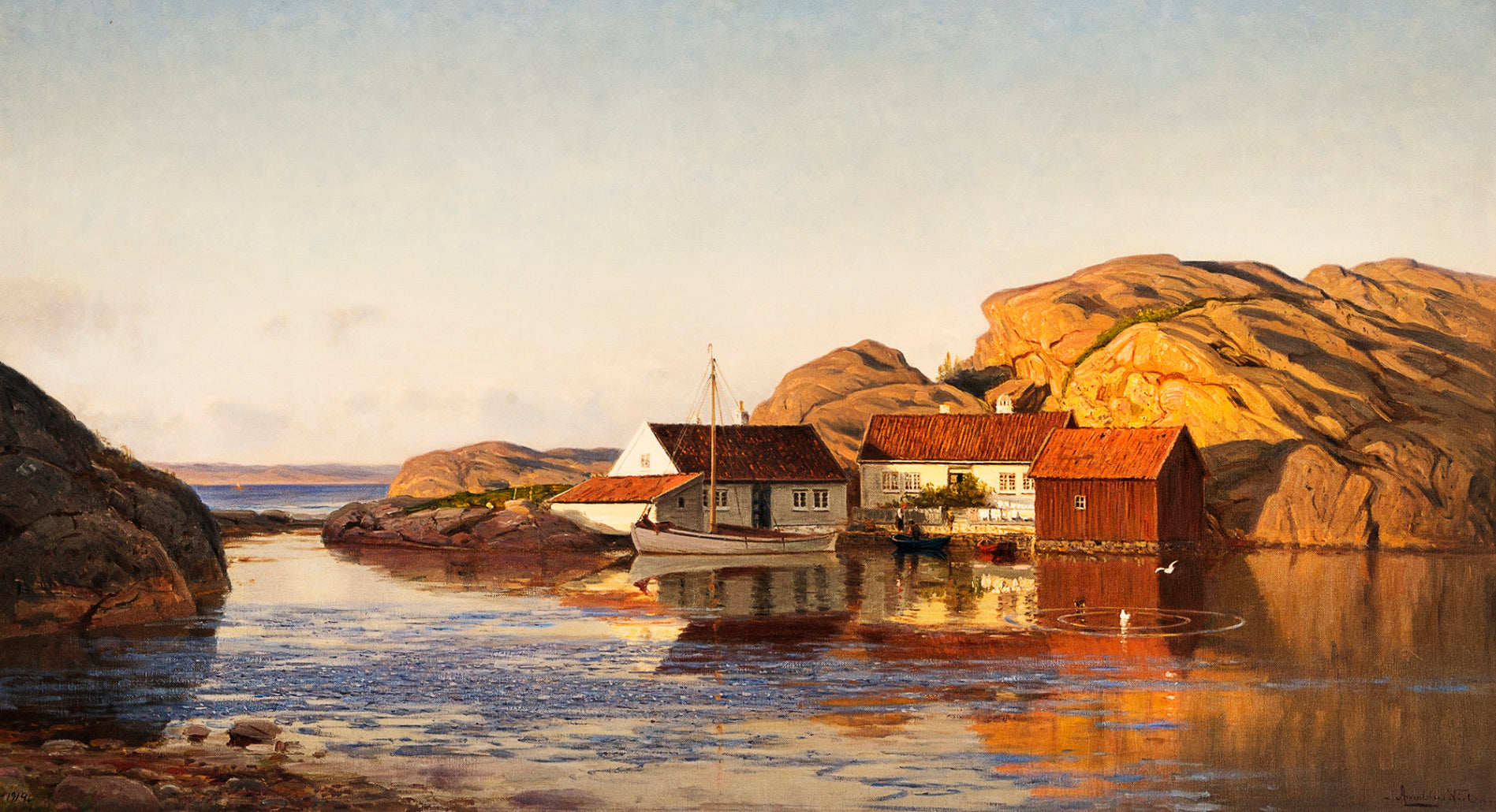 Evening in Ny-Hellesund, vintage artwork by Amaldus Clarin Nielsen, 12x8" (A4) Poster
