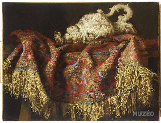 Still-life with carpet, vintage artwork by Francesco Fieravino, 12x8" (A4) Poster