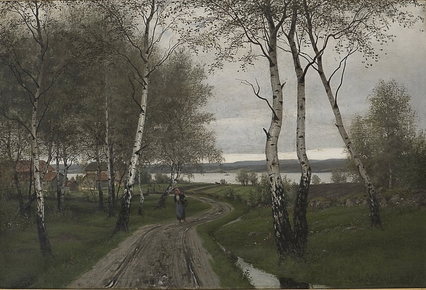 Birchwood after Rain, vintage artwork by Johan Herman Wedel Anker, 12x8" (A4) Poster