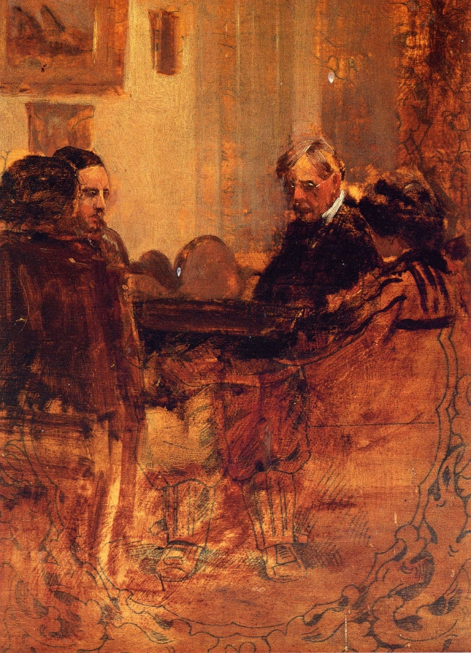 The Family at Cards (unfinished0, vintage artwork by Julian Onderdonk, 12x8" (A4) Poster