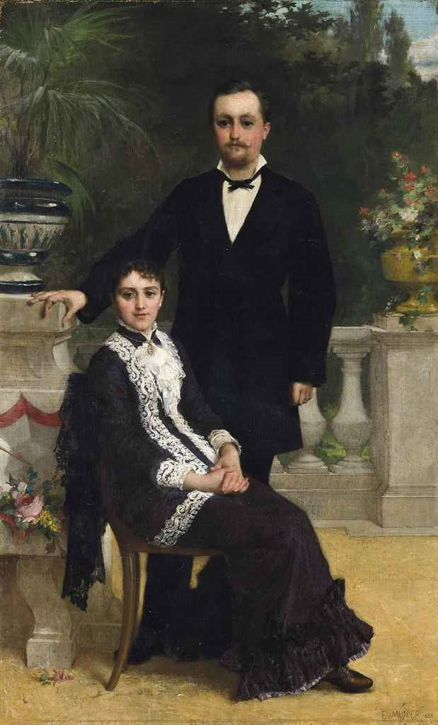 An Elegant Couple on a Terrace, vintage artwork by Émile Munier, 12x8" (A4) Poster