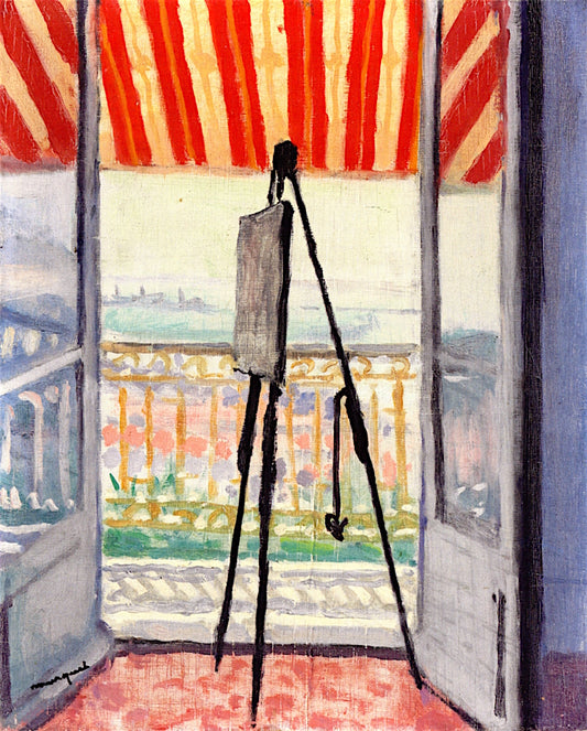 Balcony with Striped Awning, vintage artwork by Albert Marquet, 12x8" (A4) Poster