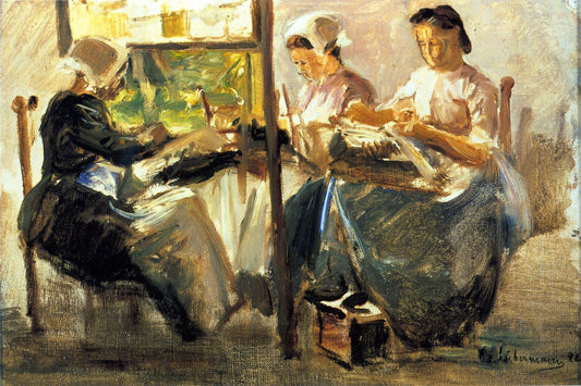 Brabant Lacemakers - Study with Three Figures [2nd version], vintage artwork by Max Liebermann, 12x8" (A4) Poster