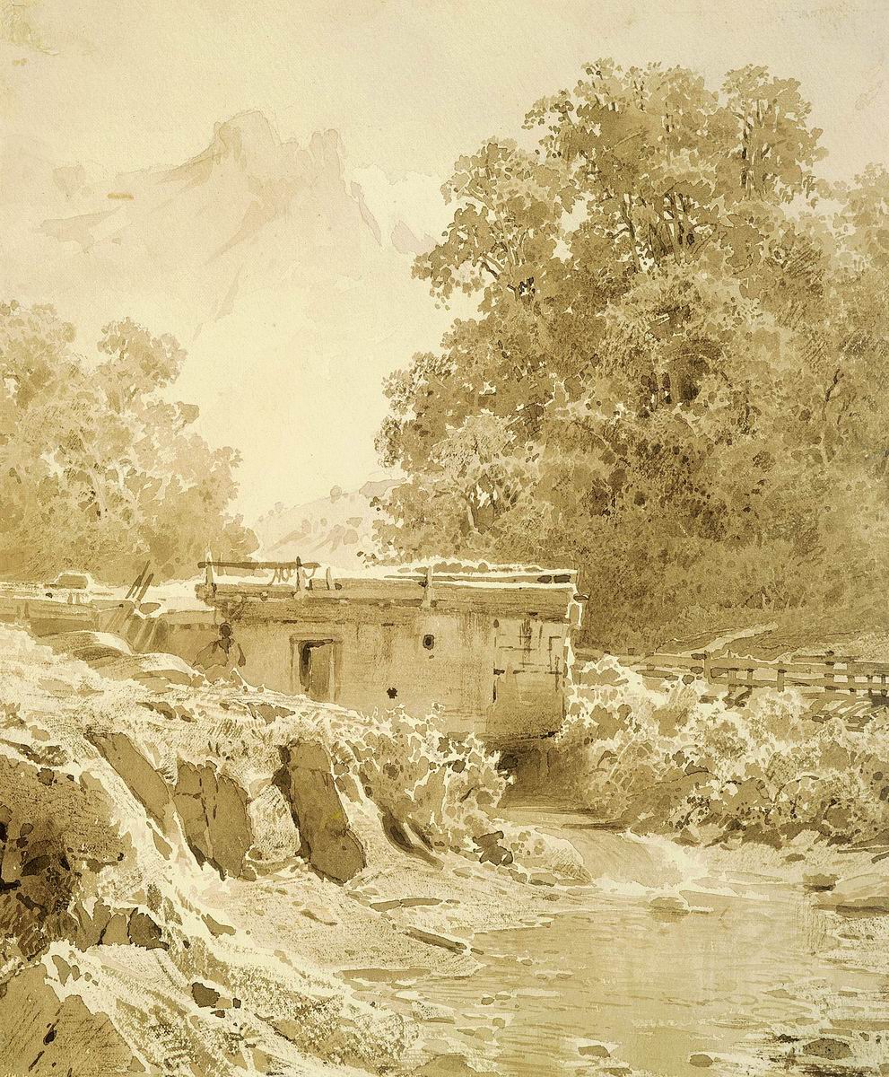 Watermill in Crimea, vintage artwork by Feodor Vasilyev, 12x8" (A4) Poster