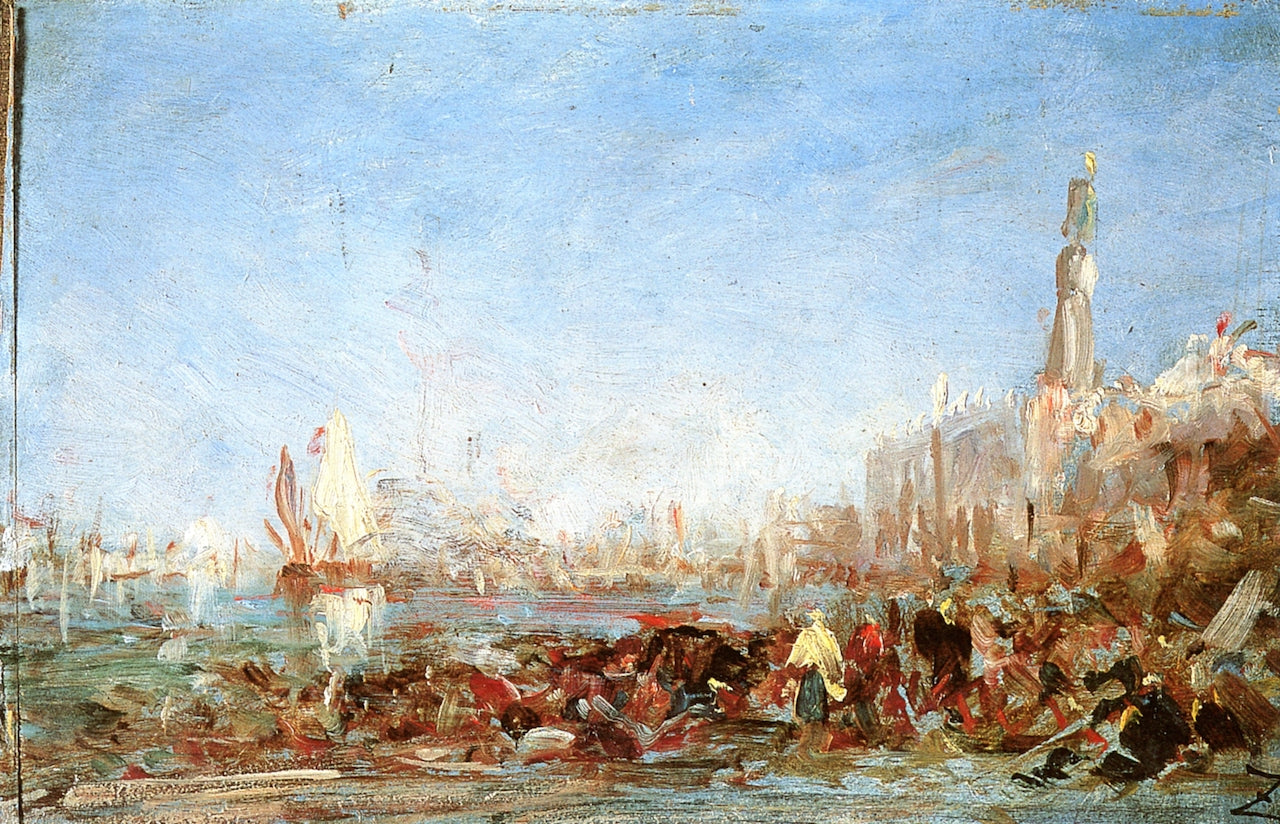 Venise, etude du quai des Esclavons, vintage artwork by Felix-Francois-Georges-Philbert Ziem, 12x8" (A4) Poster