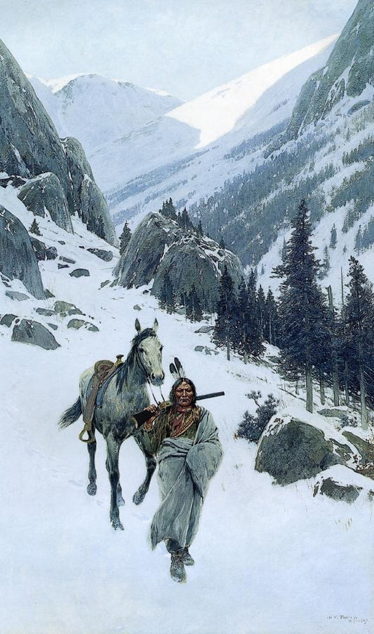 Through the Pass, Winter, vintage artwork by Henry F. Farny, 12x8" (A4) Poster