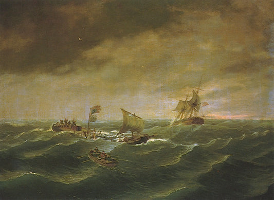Loss of the Schooner 'John S. Spence' of Norfolk, Virginia, 2d view-Rescue of the Survivors, vintage artwork by Thomas Birch, 12x8" (A4) Poster
