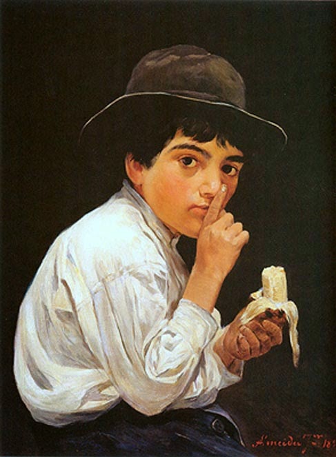 Boy with a banana, vintage artwork by Jose Ferraz de Almeida Junior, 12x8" (A4) Poster