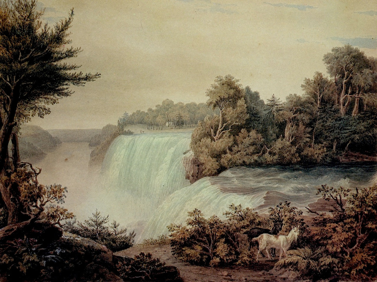 Niagara Falls: View of the American Fall, Taken from Goat Island, vintage artwork by William James Bennett, 12x8" (A4) Poster