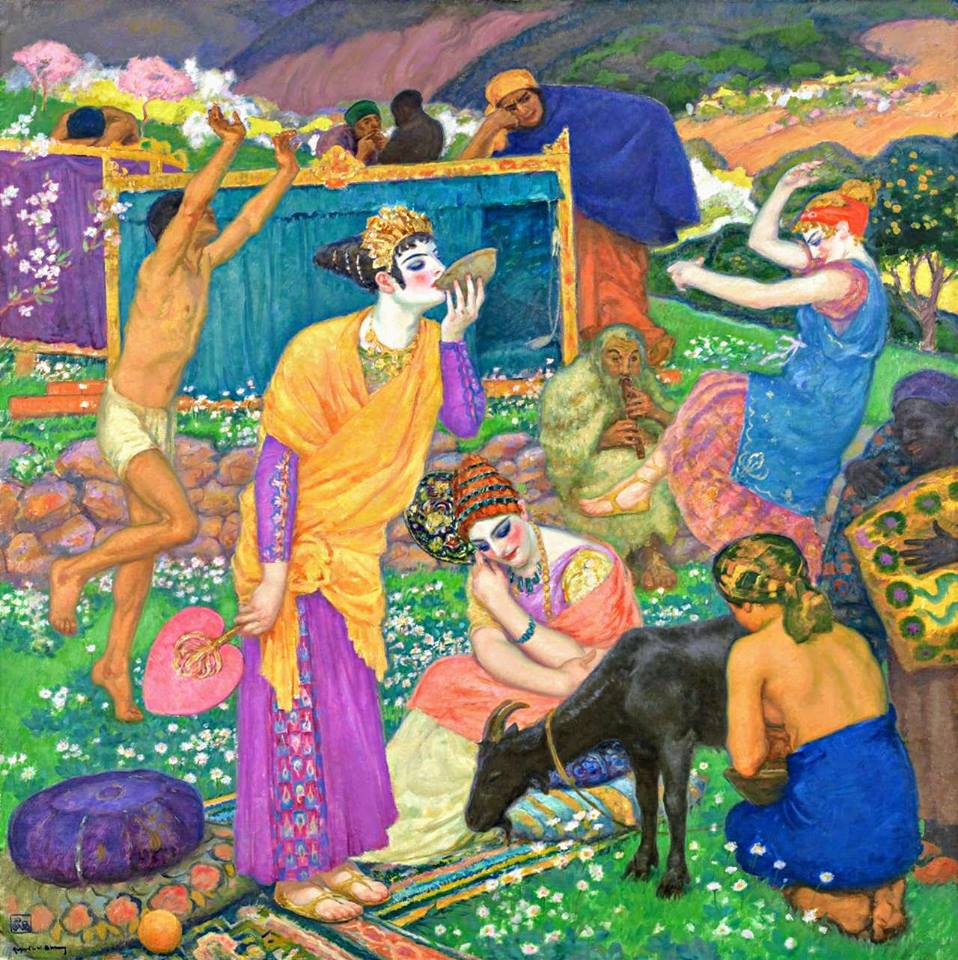 Courtesans in the countryside, vintage artwork by Rupert Bunny, 12x8" (A4) Poster