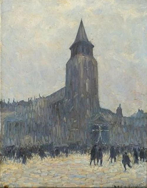 Church in Paris, vintage artwork by Anatole Eugene Hillairet, 12x8" (A4) Poster